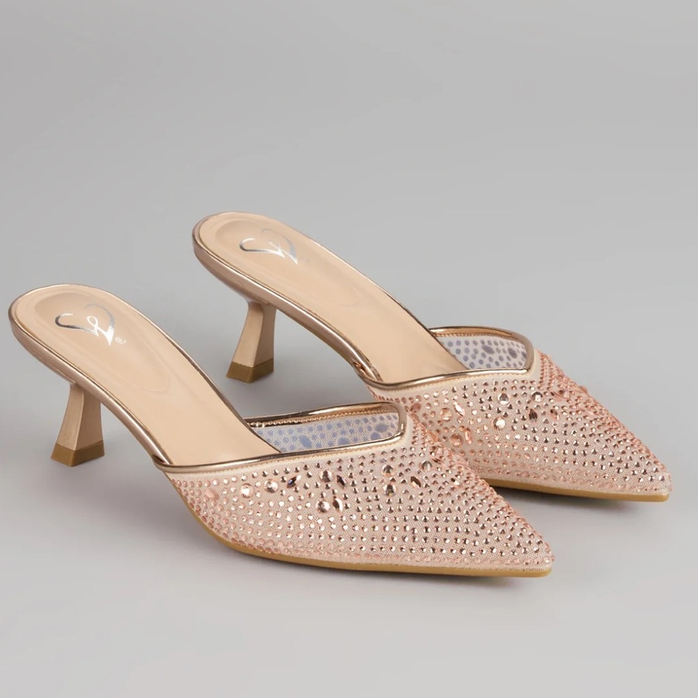 Crystal Beam Rose Gold Point Toe Mules NEW 🏷️